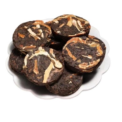 新会陈皮普洱茶叶宫廷普洱茶小茶饼熟茶茶叶陈香饼茶500g送礼批发图5
