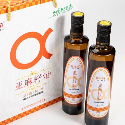鑫龍清 物理冷榨一级亚麻籽油清香礼盒装500mlx2 内蒙古胡麻油图3