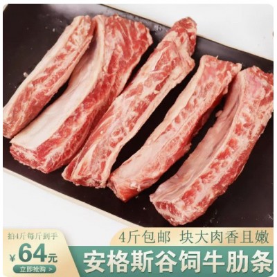 【肥瘦相间】安格斯原切谷饲雪花牛肋条肉500g商用去骨新鲜烤肉图3